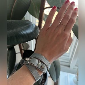 BALENCIAGA - New Double Wrap Leather Bracelet - Gray / Silver